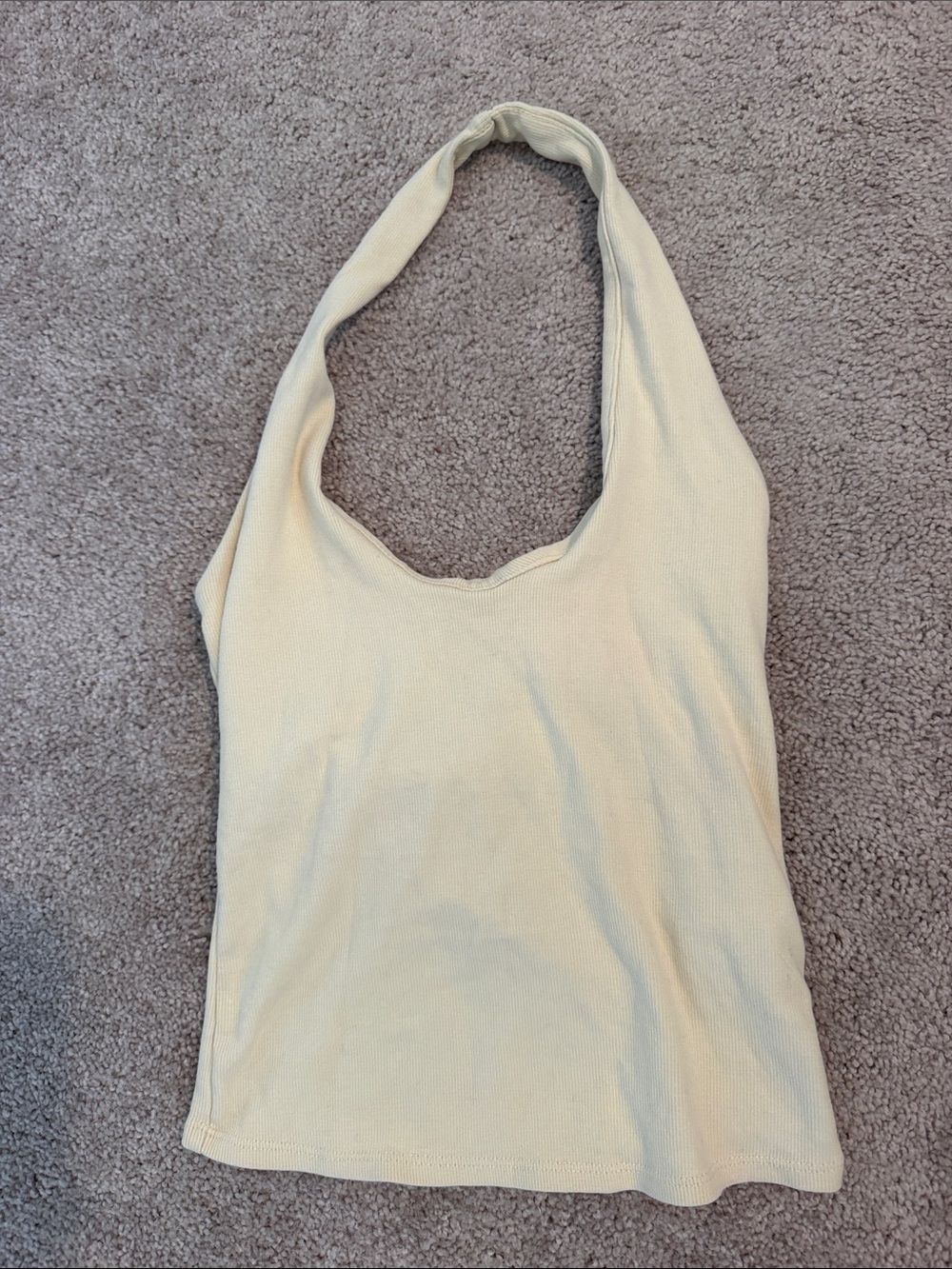 Sleeveless Halter Ribbed Tank Top - Butter Yellow